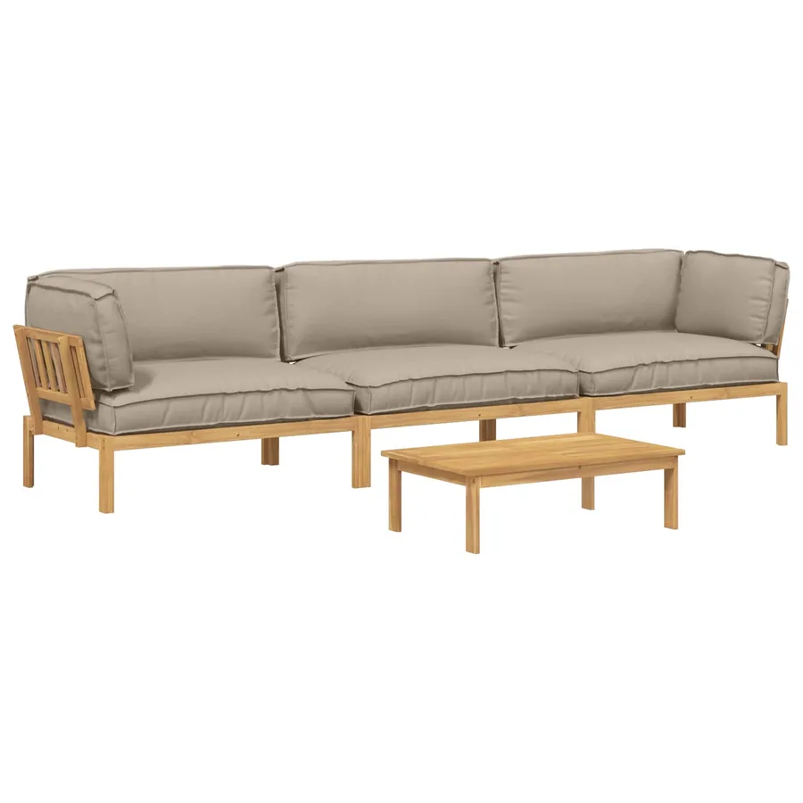Ensemble de Canapés Uni 4 pcs Taupe Bois d'Acacia Massif - 2