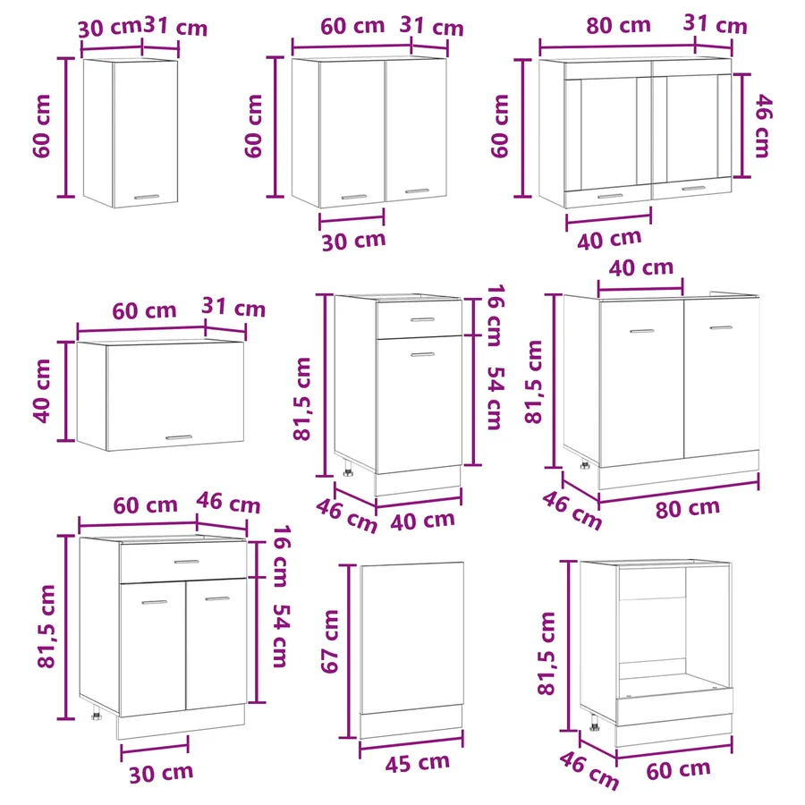 Unité de cuisine Lyon 8 pcs Bois d'ingénierie - 9