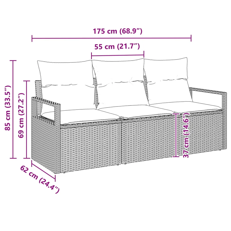 Ensemble de Canapés 3 pcs Gris polyrotin - 7