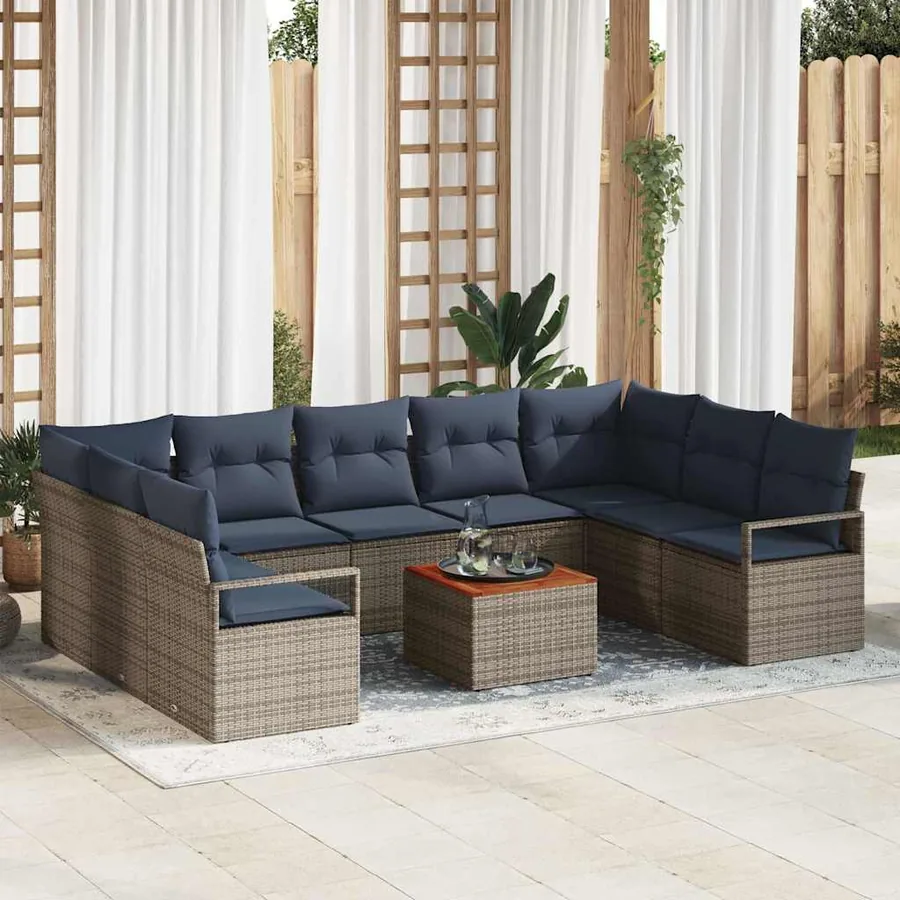 Ensemble de canapé de jardin avec coussin 10 pcs Gris polyrotin