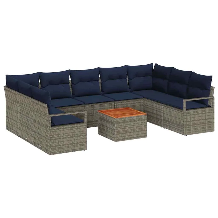 Ensemble de canapé de jardin avec coussin 10 pcs Gris polyrotin - 2