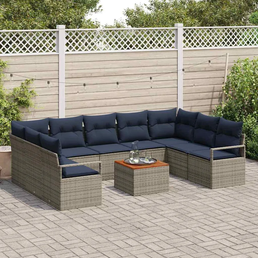 Ensemble de canapé de jardin avec coussin 10 pcs Gris polyrotin - 3