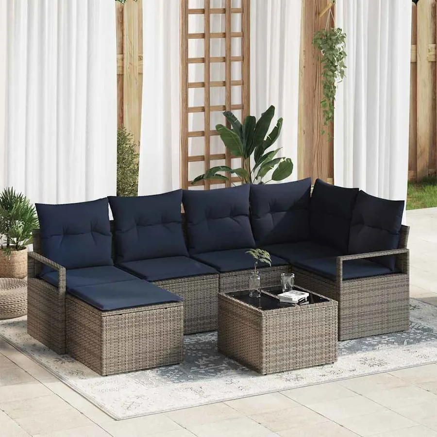 Ensemble de Canapés avec coussin 7 pcs Gris polyrotin