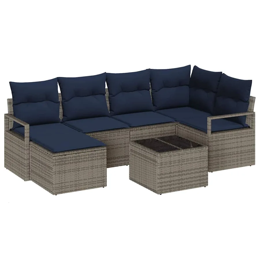 Ensemble de Canapés avec coussin 7 pcs Gris polyrotin - 2
