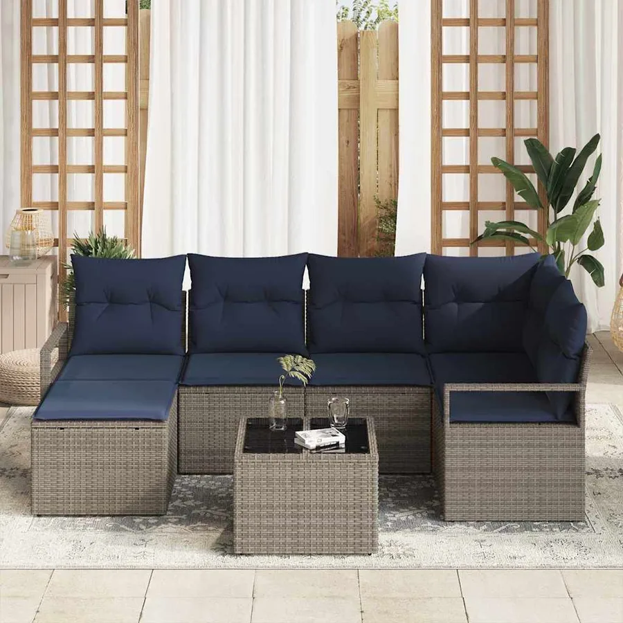 Ensemble de Canapés avec coussin 7 pcs Gris polyrotin - 3