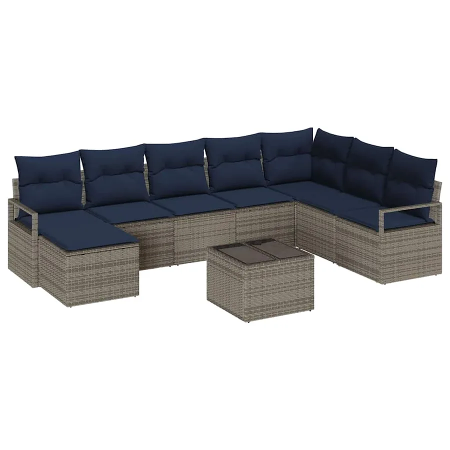 Ensemble de Canapés avec coussin 9 pcs Gris polyrotin - 2