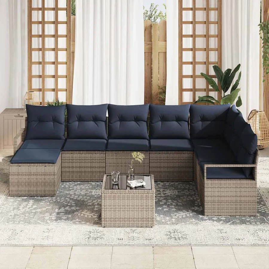 Ensemble de Canapés avec coussin 9 pcs Gris polyrotin - 3