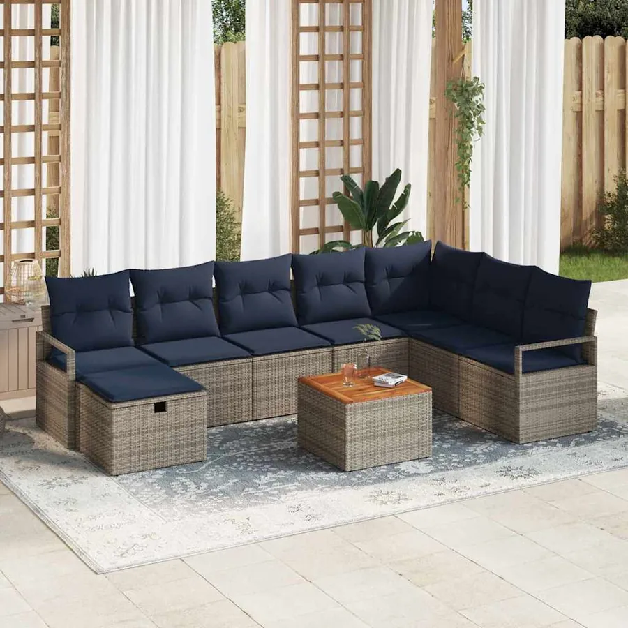 Ensemble de canapé de jardin avec coussin 9 pcs Gris polyrotin