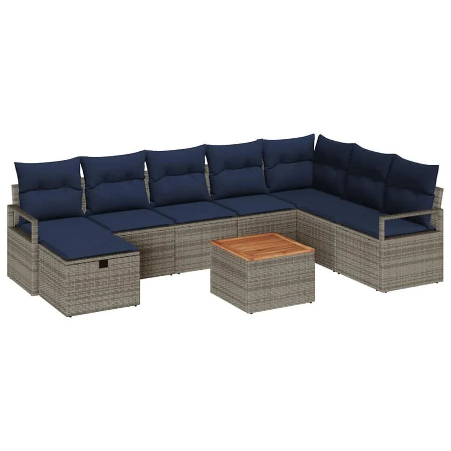 Ensemble de canapé de jardin avec coussin 9 pcs Gris polyrotin - 2