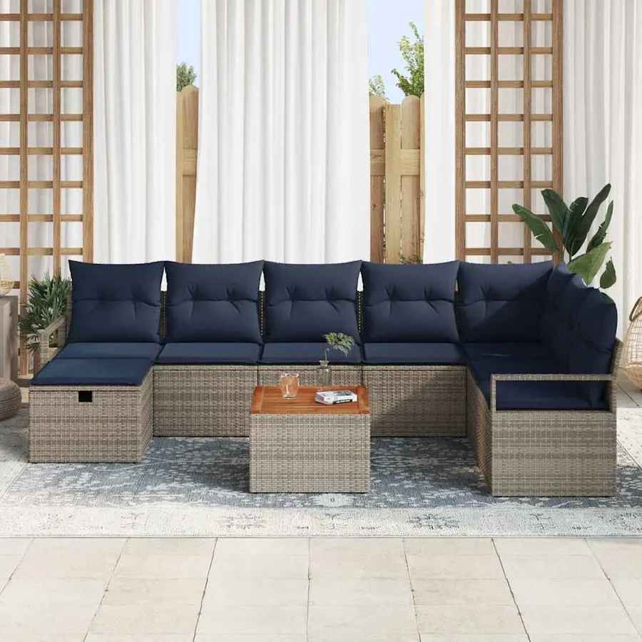 Ensemble de canapé de jardin avec coussin 9 pcs Gris polyrotin - 3
