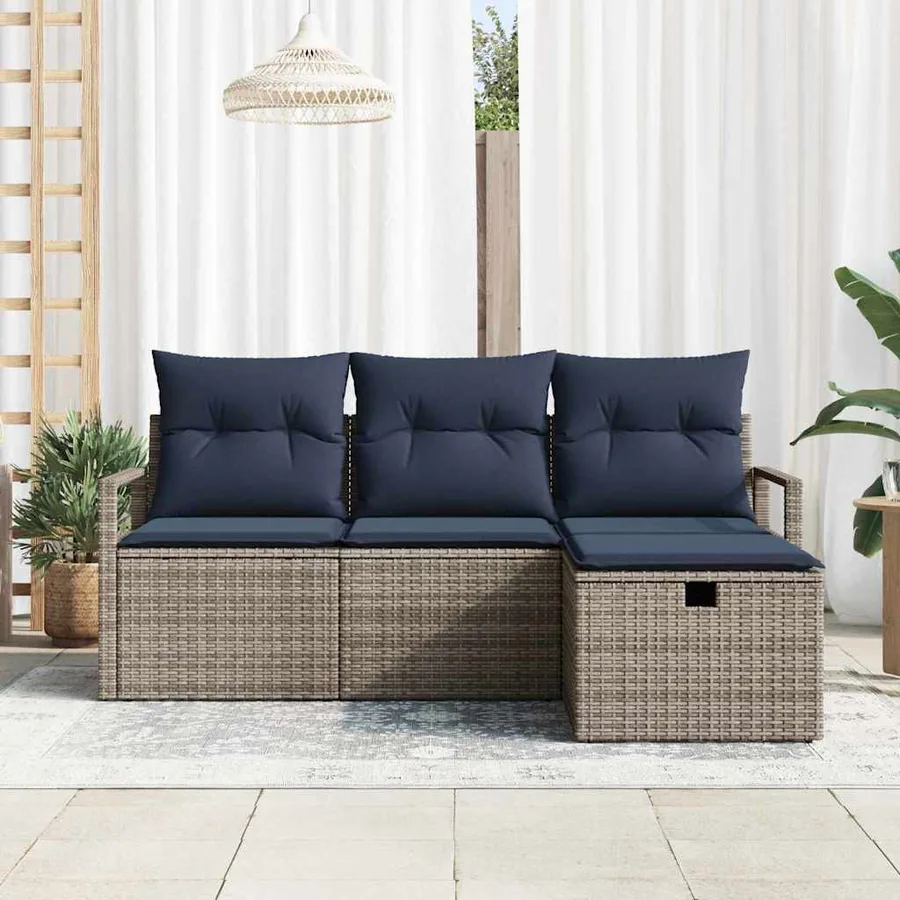 Ensemble de Canapés avec coussin 4 pcs Gris et marine polyrotin - 3