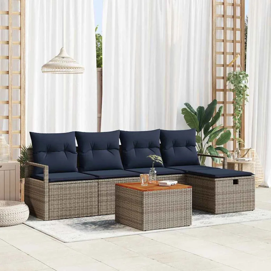 Ensemble de canapé de jardin avec coussin 6 pcs Gris polyrotin