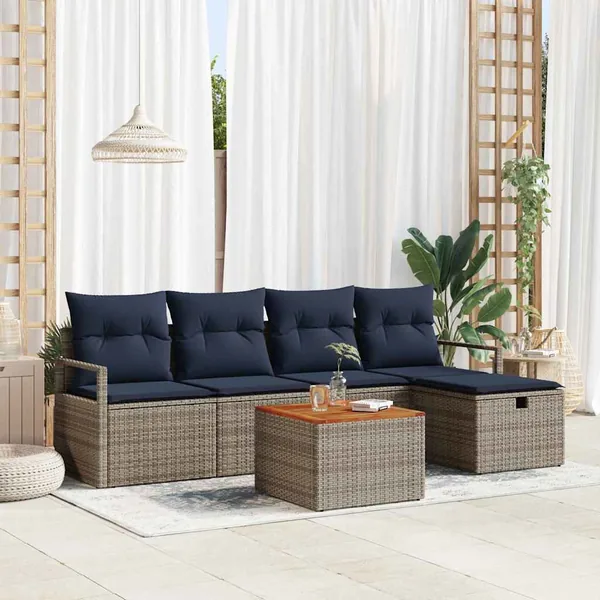 Ensemble de canapé de jardin avec coussin 6 pcs Gris polyrotin