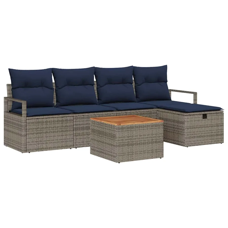 Ensemble de canapé de jardin avec coussin 6 pcs Gris polyrotin - 2