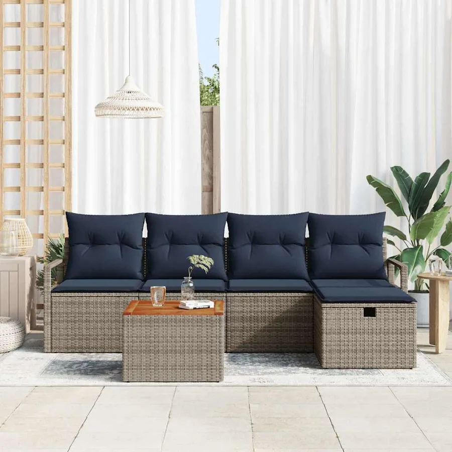 Ensemble de canapé de jardin avec coussin 6 pcs Gris polyrotin - 3
