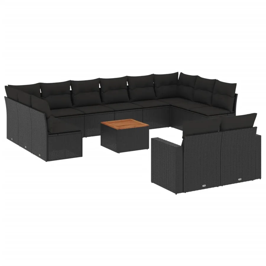 Salon de jardin avec coussins 13 pcs noir résine tressée - 2