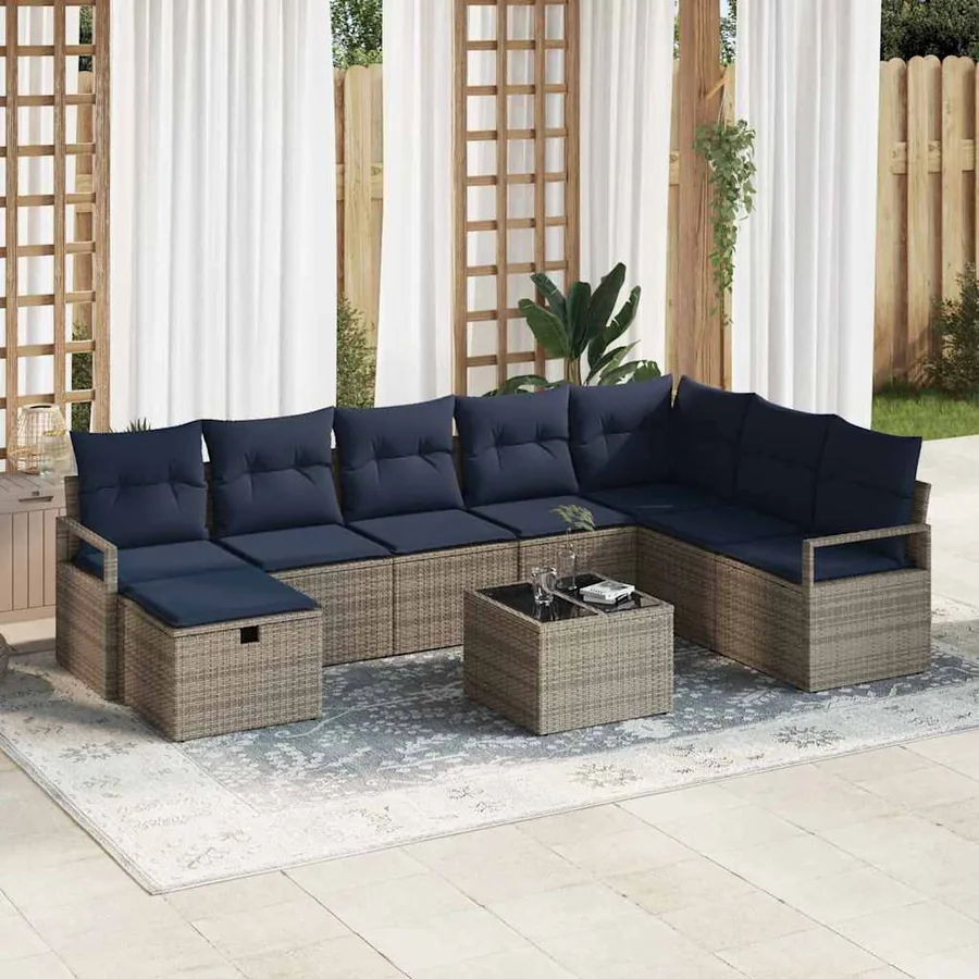 Ensemble de Canapés avec coussin 9 pcs Gris polyrotin