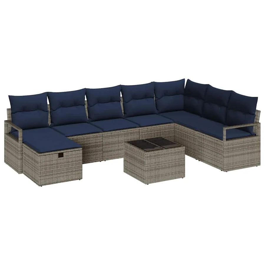 Ensemble de Canapés avec coussin 9 pcs Gris polyrotin - 2