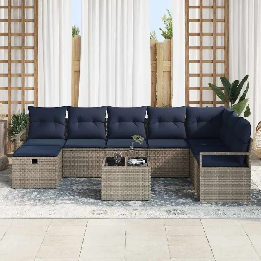 Ensemble de Canapés avec coussin 9 pcs Gris polyrotin - 3