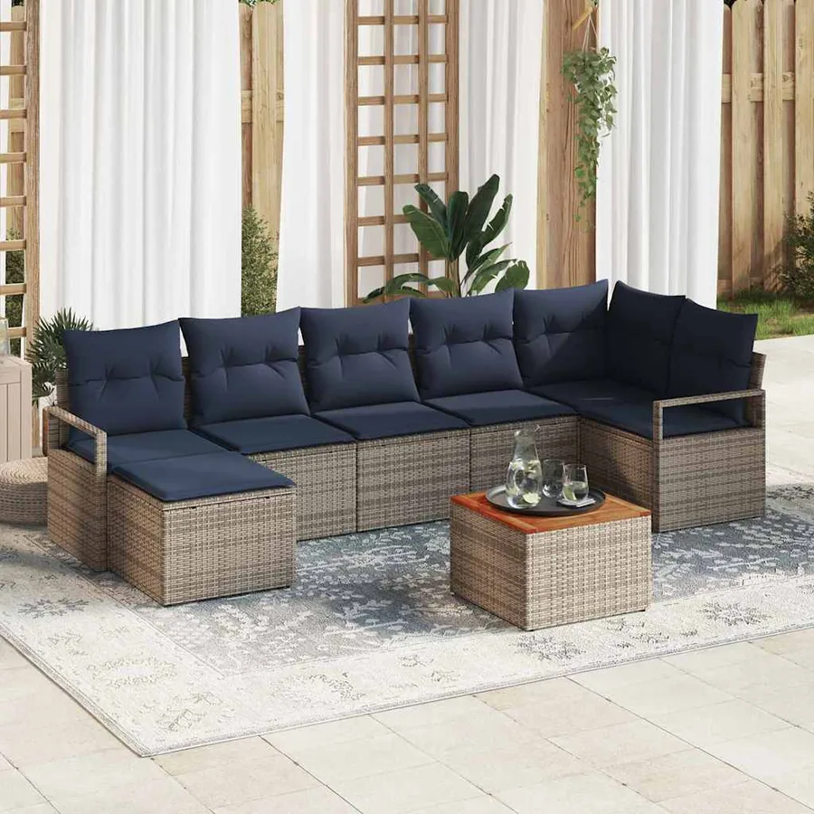 Ensemble de canapé de jardin avec coussin 8 pcs Gris polyrotin