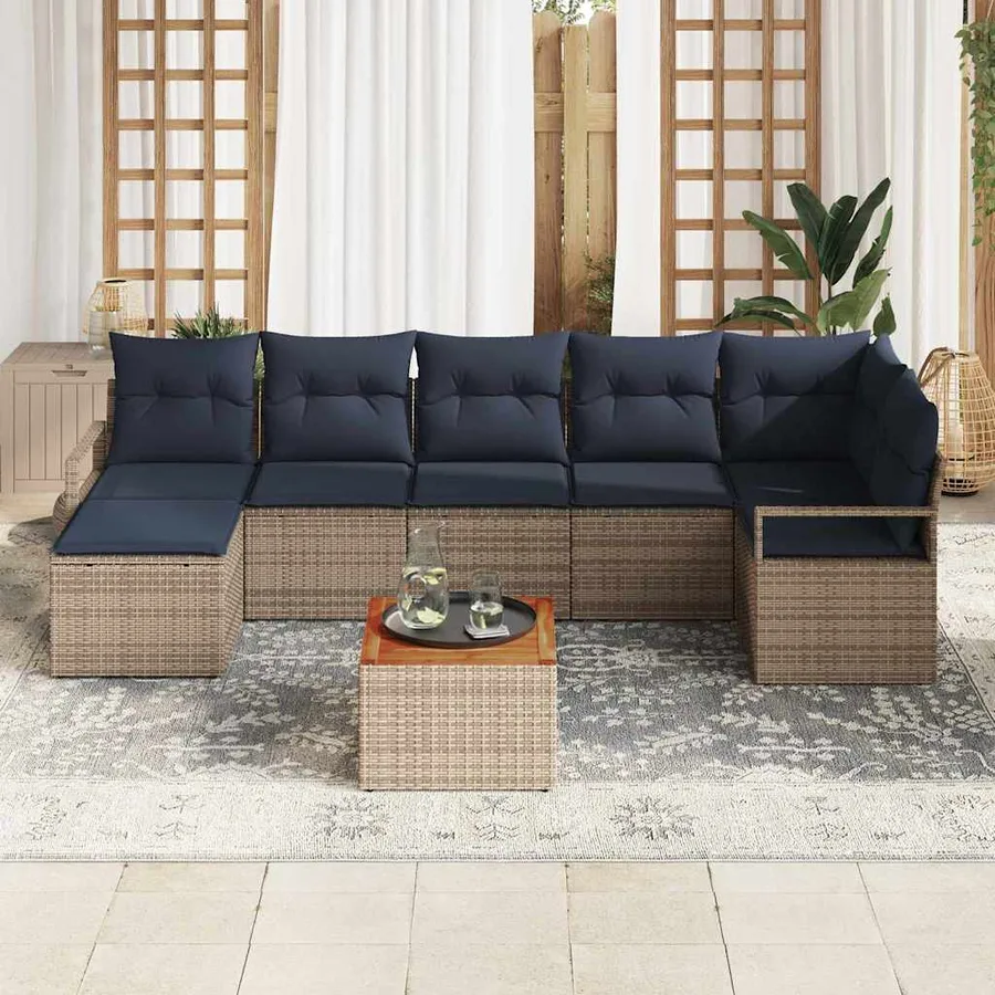 Ensemble de canapé de jardin avec coussin 8 pcs Gris polyrotin - 3