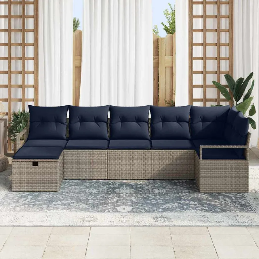 Ensemble de Canapés avec coussin 7 pcs Gris et marine polyrotin - 3