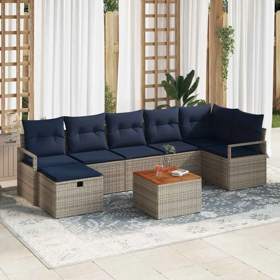 Ensemble de canapé de jardin avec coussin 8 pcs Gris polyrotin