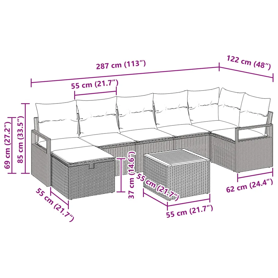 Ensemble de canapé de jardin avec coussin 8 pcs Gris polyrotin - 11