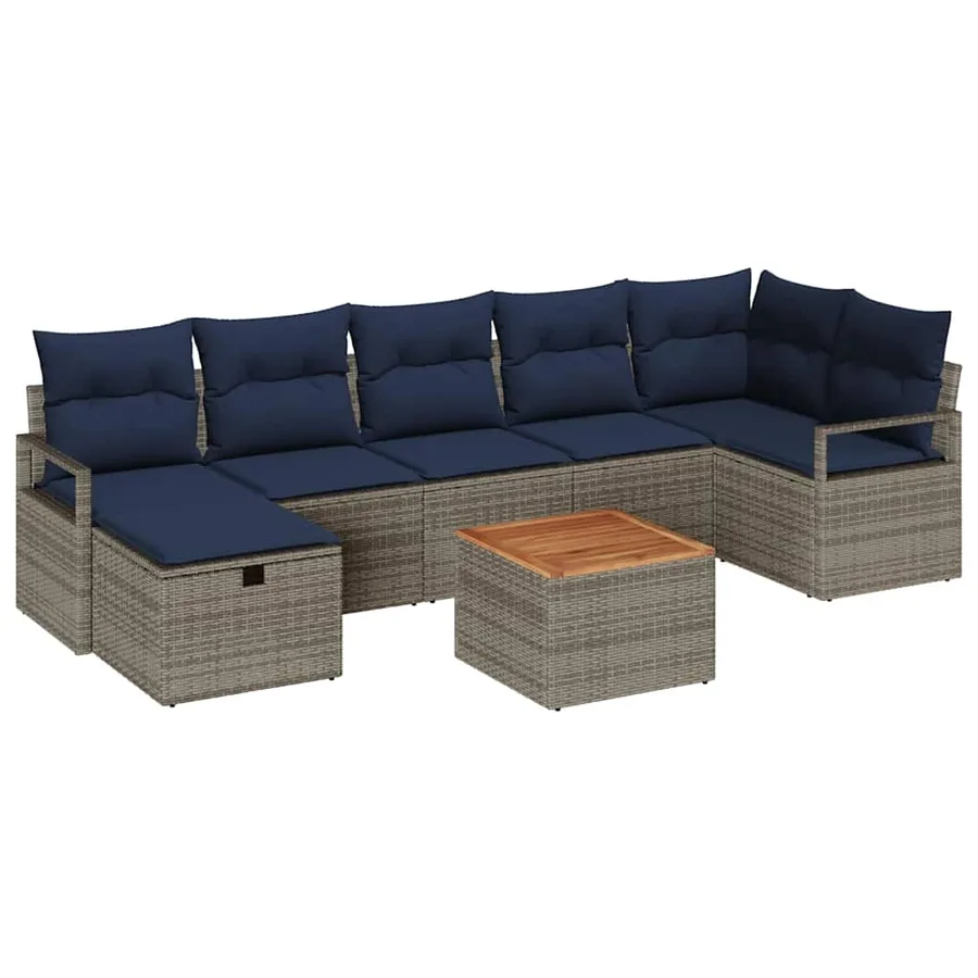 Ensemble de canapé de jardin avec coussin 8 pcs Gris polyrotin - 2