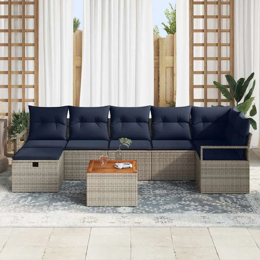 Ensemble de canapé de jardin avec coussin 8 pcs Gris polyrotin - 3