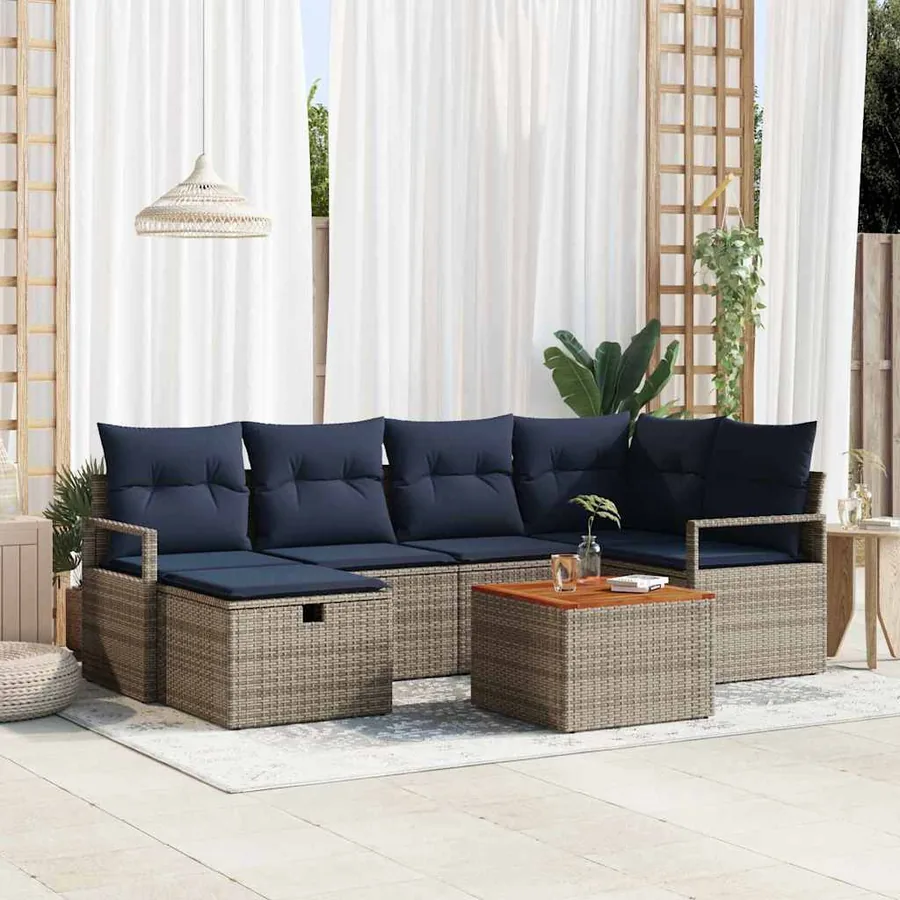 Ensemble de canapé de jardin avec coussin 7 pcs Gris polyrotin