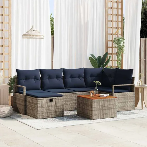 Ensemble de canapé de jardin avec coussin 7 pcs Gris polyrotin