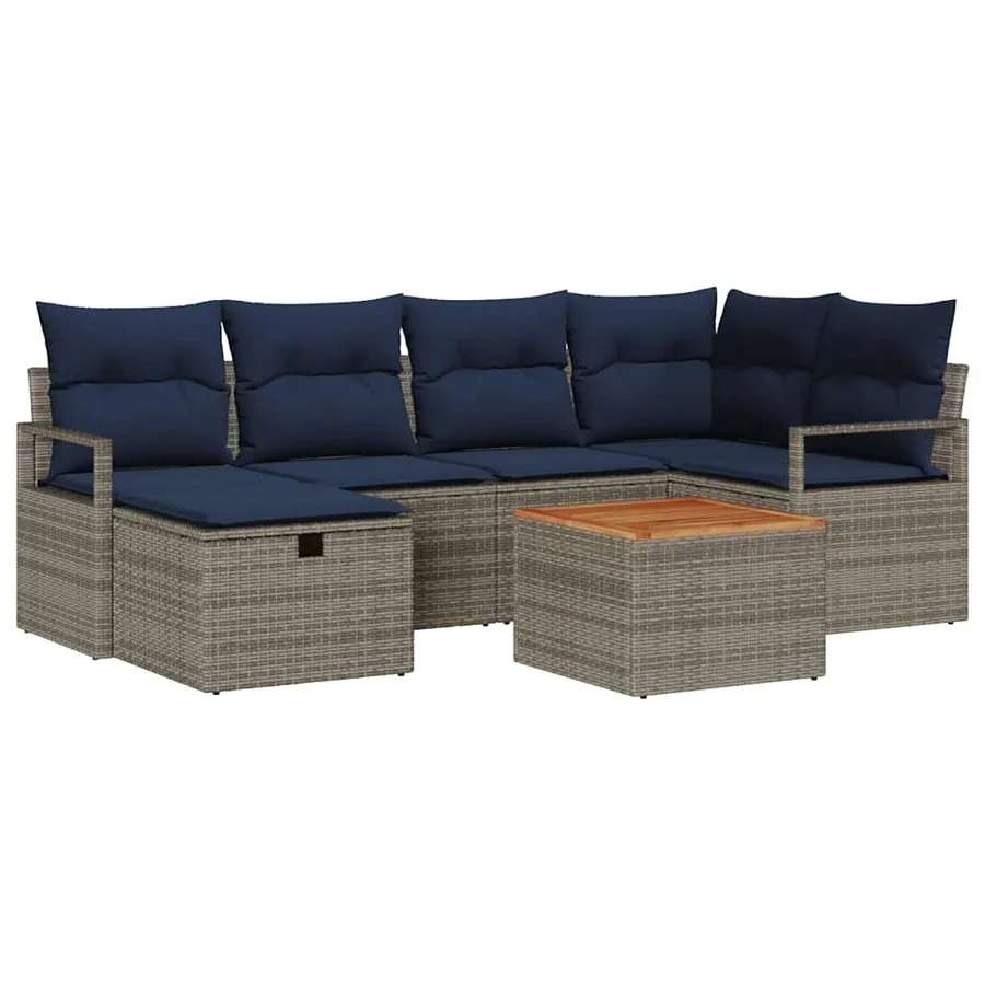 Ensemble de canapé de jardin avec coussin 7 pcs Gris polyrotin - 2