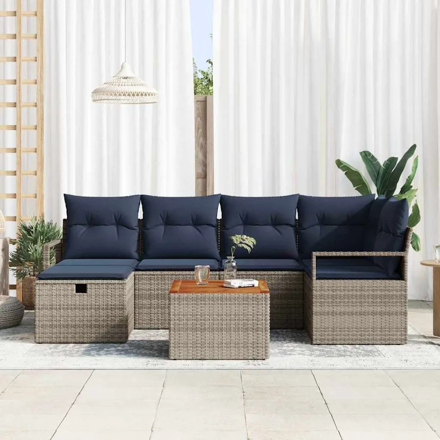 Ensemble de canapé de jardin avec coussin 7 pcs Gris polyrotin - 3