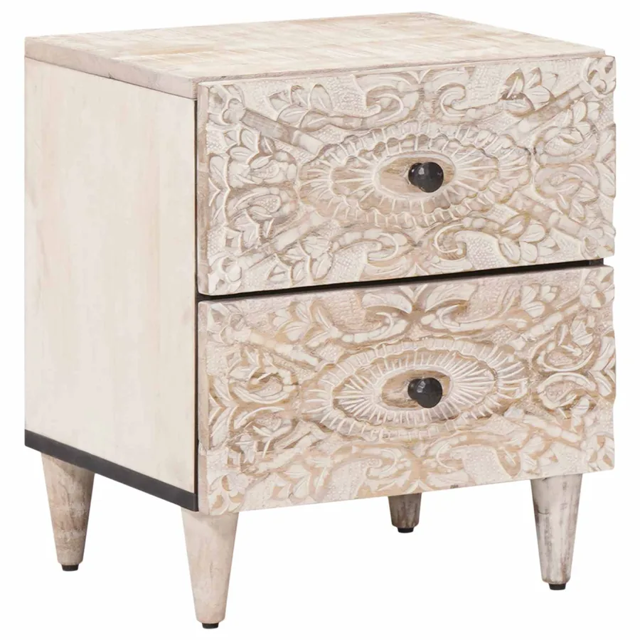 Cabinet de chevet Blanc 40 x 33,5 x 46 cm Bois de mangue massif