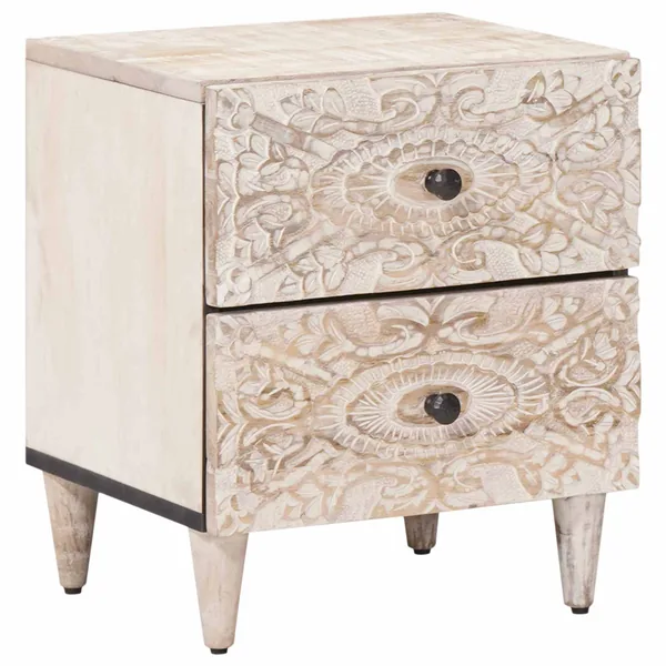 Cabinet de chevet Blanc 40 x 33,5 x 46 cm Bois de mangue massif