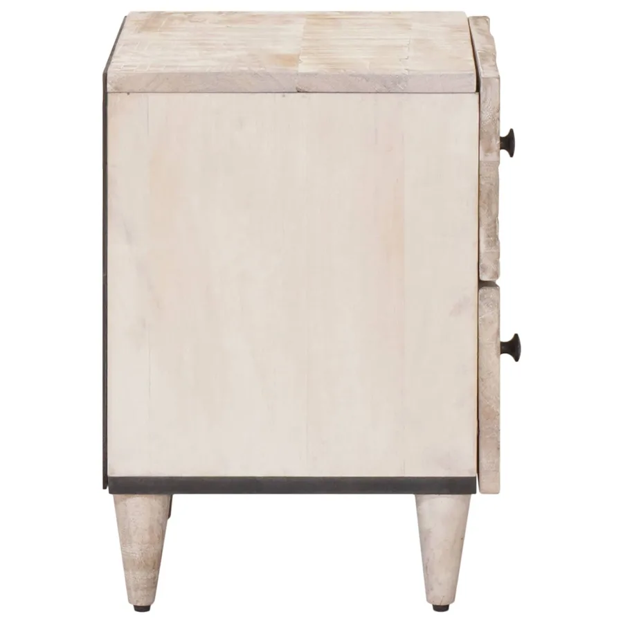 Cabinet de chevet Blanc 40 x 33,5 x 46 cm Bois de mangue massif - 4