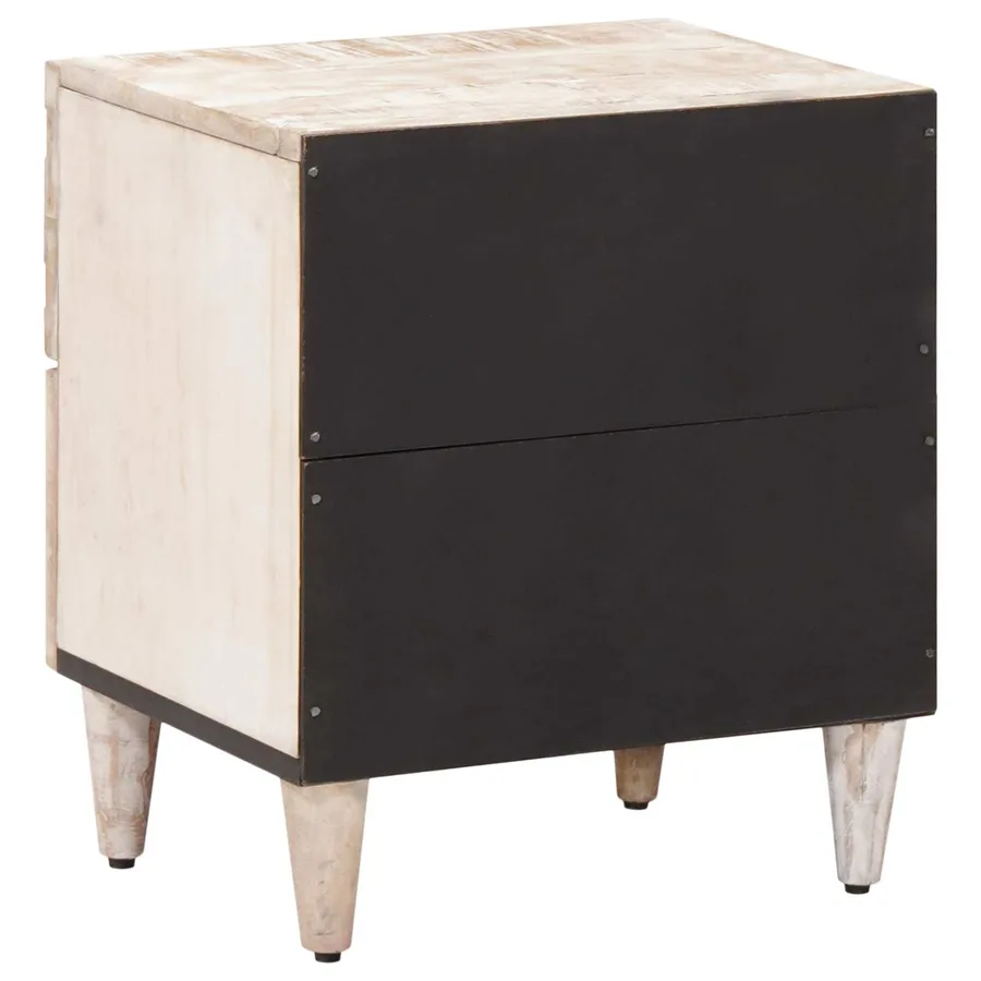 Cabinet de chevet Blanc 40 x 33,5 x 46 cm Bois de mangue massif - 5