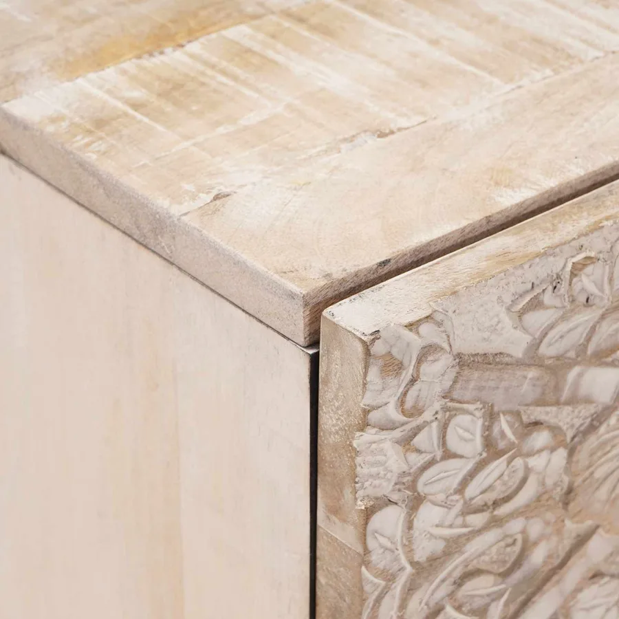 Cabinet de chevet Blanc 40 x 33,5 x 46 cm Bois de mangue massif - 6