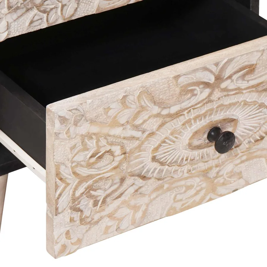 Cabinet de chevet Blanc 40 x 33,5 x 46 cm Bois de mangue massif - 7