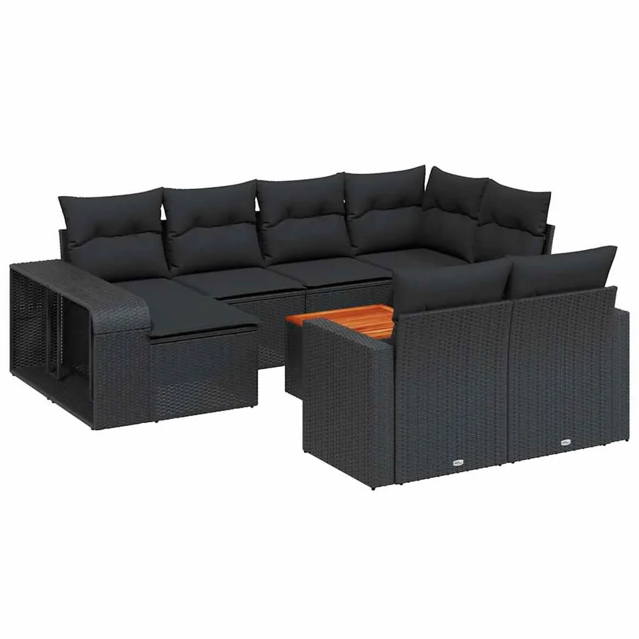 Salon de jardin 11 pcs avec coussins noir résine tressée - 2
