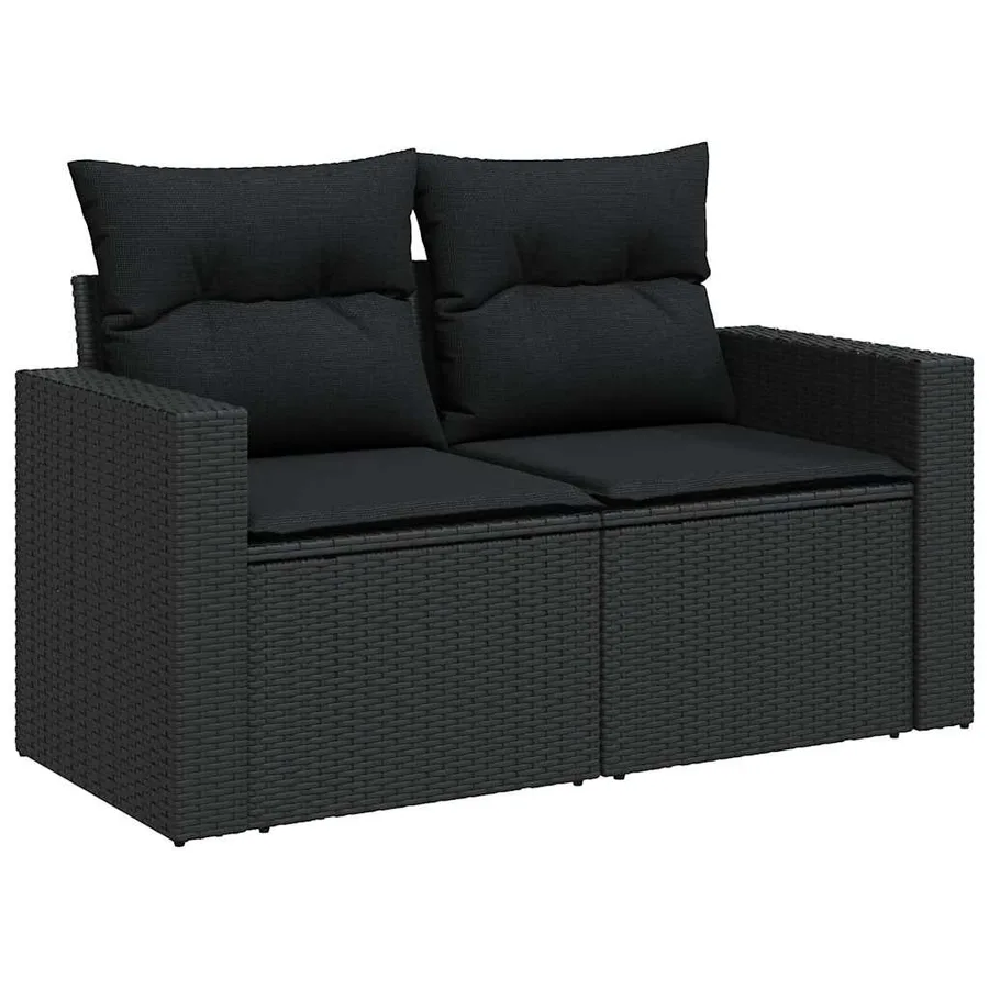 Salon de jardin 11 pcs avec coussins noir résine tressée - 3