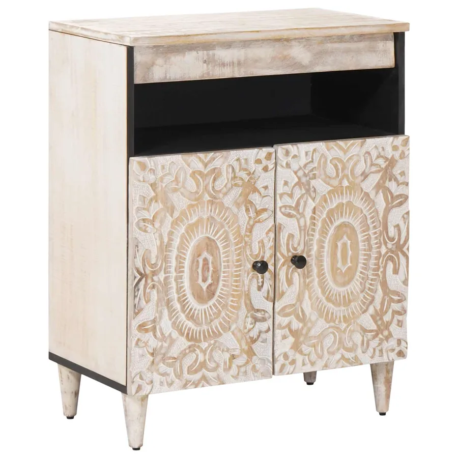 Buffet avec porte Blanc 60 x 33,5 x 75 cm Bois de mangue massif