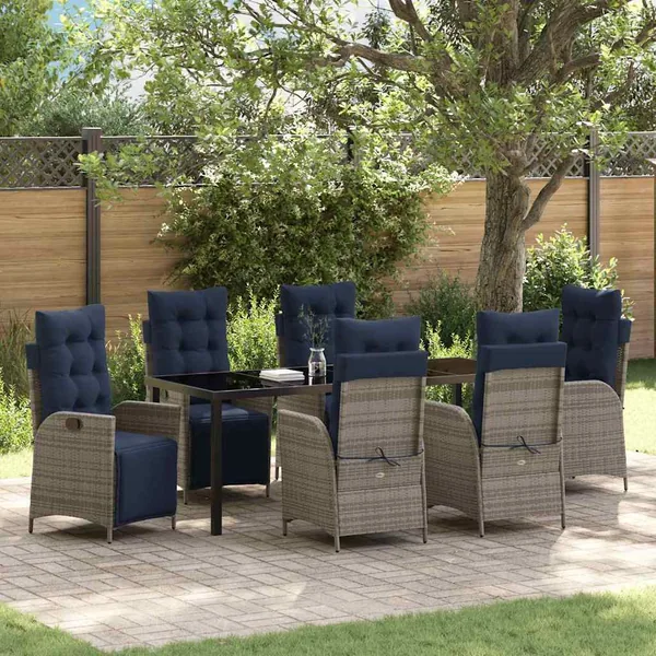 Ensemble de salle à manger pour jardin 7 pcs Gris et Noir Rotin