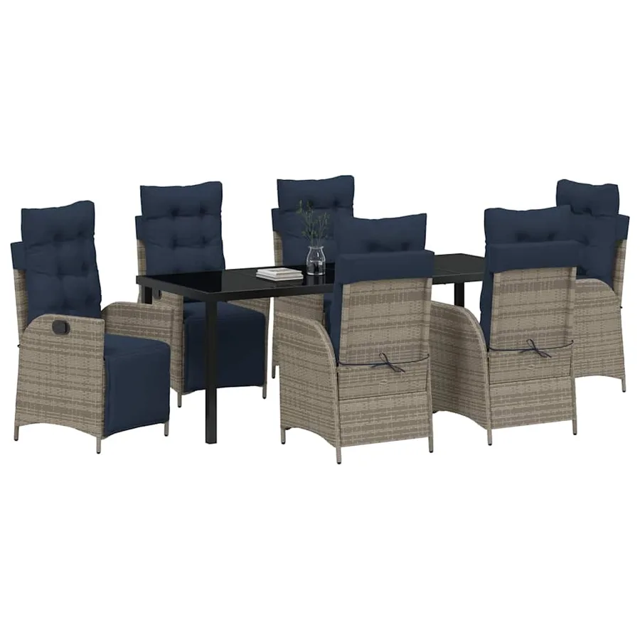 Ensemble de salle à manger pour jardin 7 pcs Gris et Noir Rotin - 3