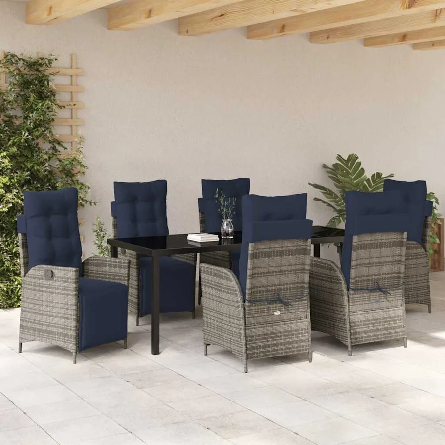 Ensemble de salle à manger pour jardin 7 pcs Gris et Noir Rotin - 4