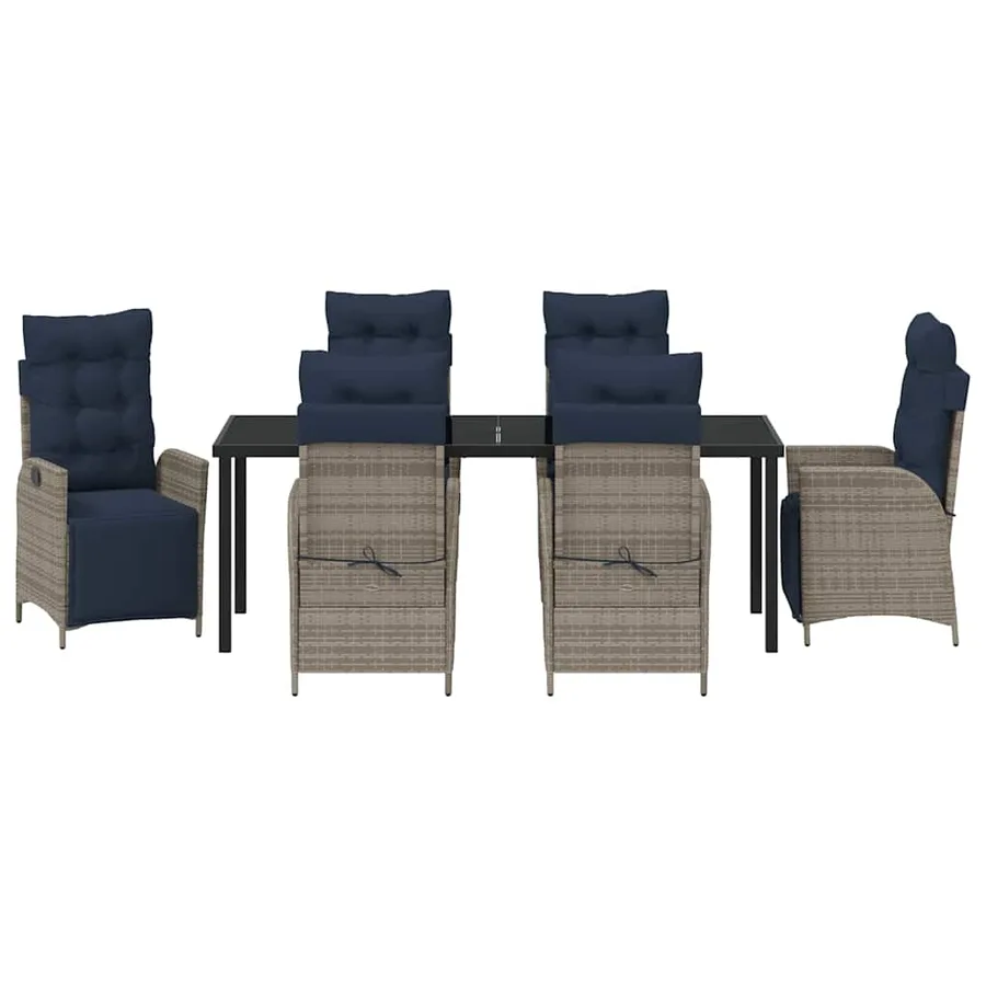 Ensemble de salle à manger pour jardin 7 pcs Gris et Noir Rotin - 7