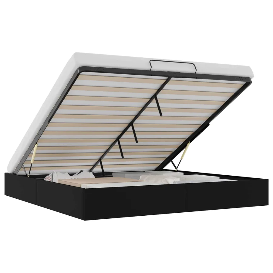 Cadre de lit ottoman Noir King size Simili cuir - 2