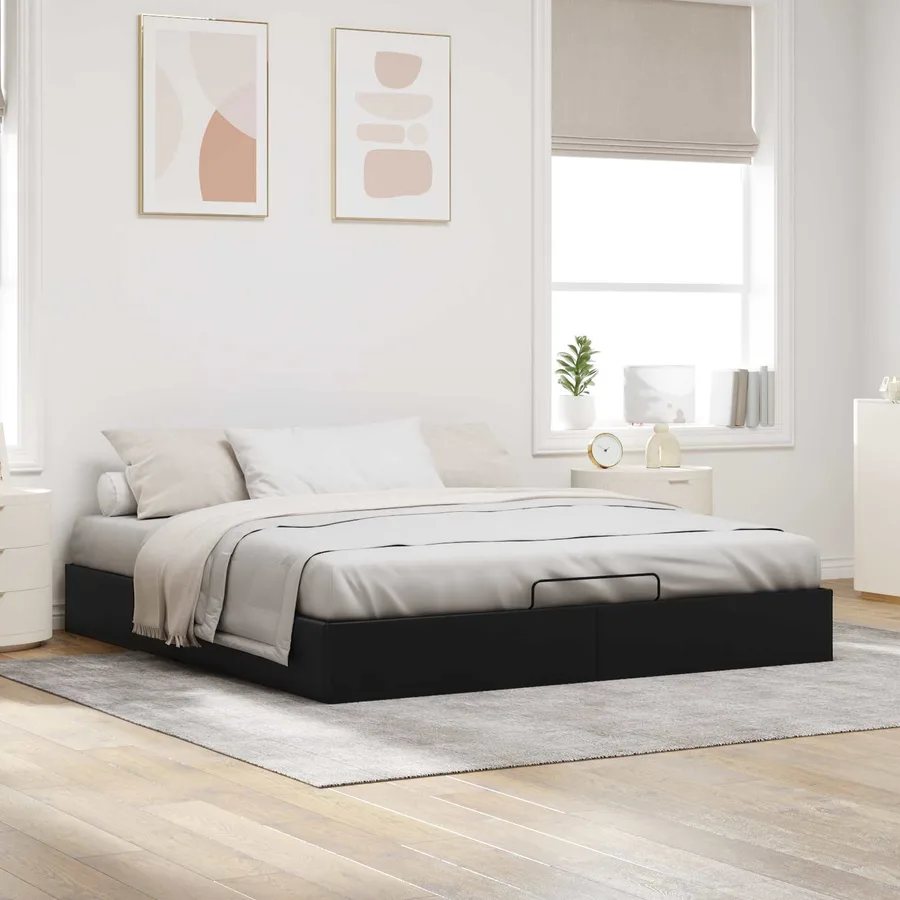 Cadre de lit ottoman Noir King size Simili cuir - 4
