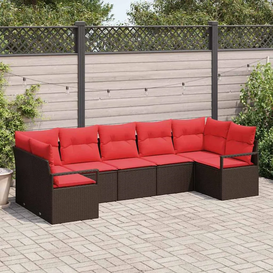 Ensemble de Canapés avec coussin 7 pcs Marron polyrotin